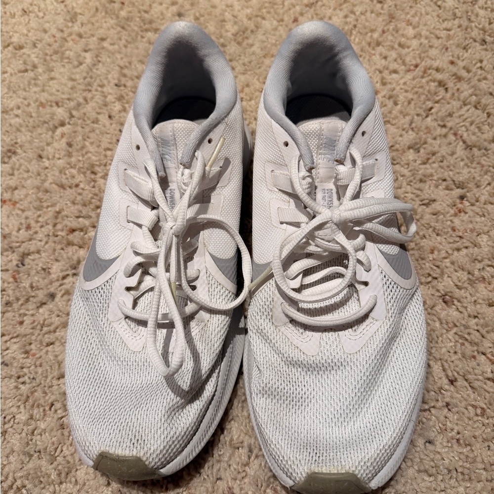 Nike White and Light Gray Mesh Running Sneakers - Downshifters